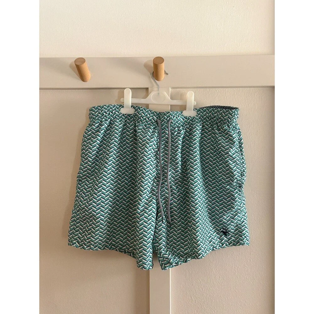 Ted Baker Swim Trunks Mens 6 XXL Teal Chevron Geometric Lobster Logo Mesh Lined